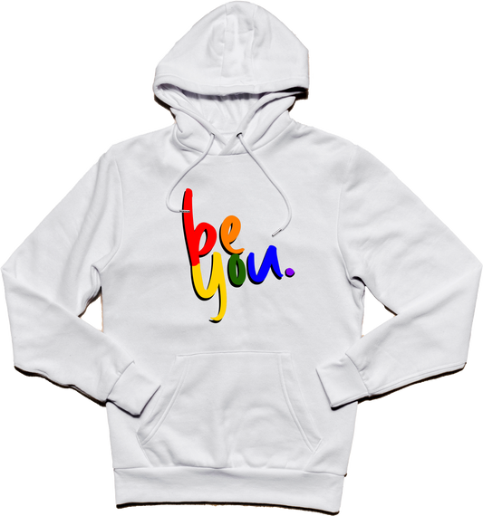 be you. white hoodie